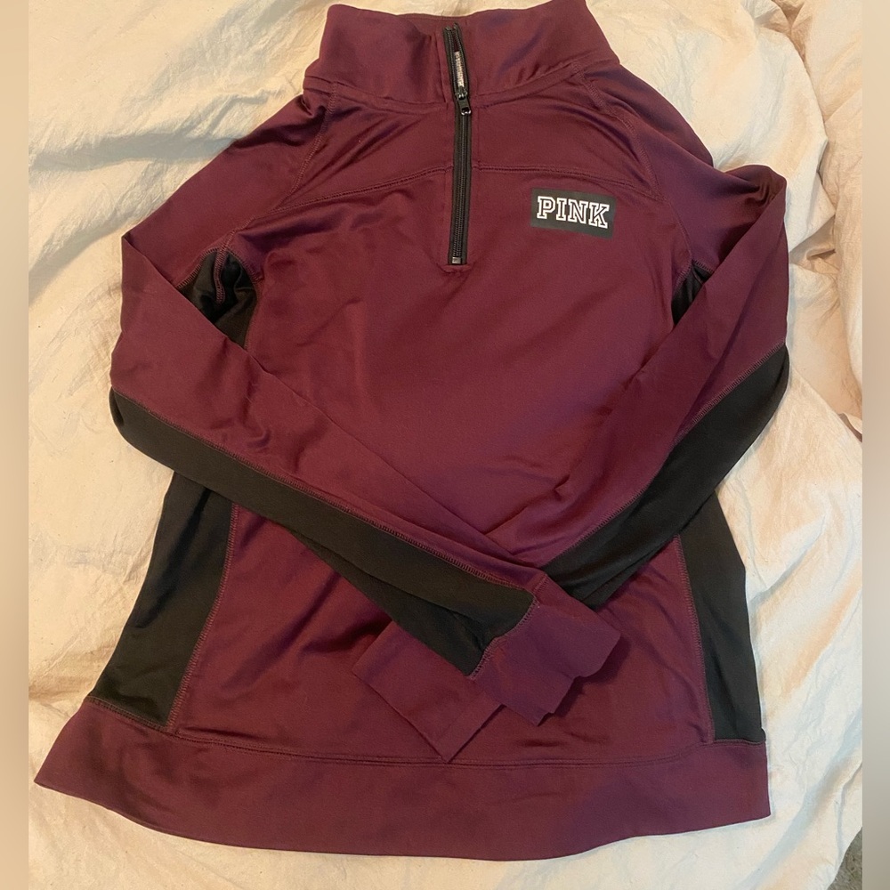 Burgundy Victoria’s Secret Pink Sweatshirt Quarter Zip Athletic Jacket